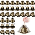 30 Pieces Craft Small Bells Jingle Bells Vintage Decoration Bells with Spring Hooks for Hanging Christmas Wind Chimes Making Dog Potty Training Doorbell Wedding Decor, 1.65 x 1.5 Inch (Bronze)