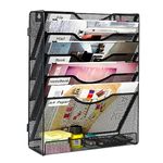 PAG Hanging Wall File Holder,6 Tier Mesh Mail Sorter for Wall,Office Metal Wall Organizer For Papers,Folders,Files Clipboard & Magazine,Black