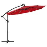 SONGMICS Outdoor Umbrella with Solar-Powered LED Lights, 10 ft Patio Umbrella, Red UGPU118R01