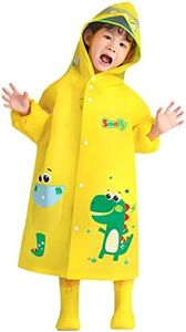 Kids Raincoat Boys Girls Rain Jacket Hooded Dinosaur Poncho Waterproof Coat Outdoor Sports 2-12Years, Yellow, 7-9 Years