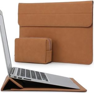 HYZUO 13.3-14 Inch Laptop Sleeve Case with Stand Feature for MacBook Pro 14 M3/M2/M1 Pro/Max A2992 A2918 A2779 2021-2024, 13.5 Surface Laptop 6-1, MacBook Air 13 2012-2017, with Pouch, Brown