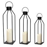 HPC Decor 22' 19' 16' Lanterns Decorative w/ Flickering LED Candles- Tall Large Black Metal Candle Lanterns Set of 3- Modern Farmhouse Lanterns Decor for Indoor,Outdoor,Tabletop,Porch (No Glass)