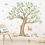 wondever Kids Large Tree Wall Stickers Animal Tree Fox Owl Peel and Stick Wall Art Decals for Kids Bedroom Baby Nursery