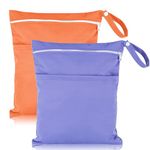 Heyu-Lotus 2 Packs Wet Bag,Waterproof Wet Dry Bags Reusable Washable Cloth Diaper Bags Nappy Bags with Double Zipper Pockets for Baby Items Wet Clothes Swimming Gym Pool Beach Bag(Purple+Orange)