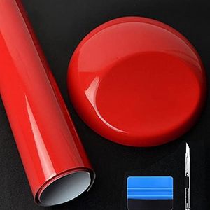 LZLRUN Red High Gloss Vinyl Realistic Paint Wrap Roll Car Sticker Film Decal Bubble Free Come with Installation Tool Set (1ft x 5ft)