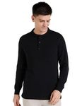 Amazon Brand - Symbol Men's Regular Fit Solid Long Sleeve Henley Neck Waffle T-Shirt (SYM-M-A24-TS-201_Black S)