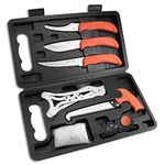 OUTDOOR EDGE JaegerPak 8-Piece Hunting Knife Set & Field Dressing Kit | Full-Tang Skinning Knife, Gutting & Boning Knives, Sharpener, Bone Saw, Rib Spreader | Hard Case | Hunting Accessories for Men