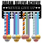 CREATCABIN Medal Holder Medal Hanger Display Rack Sports Metal Hanging Awards Iron Small Mount Decor for Wall Home Race Running Gymnastics Swimming Medalist Black 11.4x5.1 Inch-Dream Believe Achieve