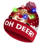 HOTUVEP Light Up Christmas Hat, LED Christmas Beanie Hat with Replaceable Battery, Luminous Xmas Knitted Hat with 6 Colorful Lights, Unisex Christmas Party Hats for Kids Adults Boys Girls Men Women