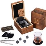 Whiskey Stones and Whisky Glass Gift Set for Men - 4 Whiskey Chilling Rocks - 1 Whiskey Scotch Bourbon Glass - Fathers Day Present for Him Boyfriend Dad Husband
