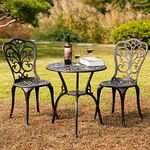 Withniture 3 Piece Patio Set Metal Bistro Set,Cast Aluminum Outdoor Bistro Table and Chairs Set of 2 with Umbrella Hole,All Weather Patio Bistro Sets for Front Porch Set Garden,Backyard(Bronze)