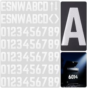 12 Inch Reflective Mailbox Numbers for Outside, 5 Sets Mailbox Letters Number Stickers, White Strong Self Adhesive Vinyl Reflective Stickers for Mail Box Trash Bins Signs