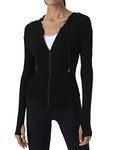 Locachy Womens Slim Fit Full Zip Hoodie Athletic Jacket Yoga Workout Running Jackets with Thumb Holes, Black, Medium