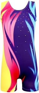 EQSJIU Leotard For Girls Dance Yellow Red Blue Color Gradient Sparkly Shiny Diamond Ballet Outfit For Girls 9-10 Years