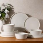 AmorArc Dinnerware Sets of 4, 12 Piece Plates and Bowls Set, Chip and Crack Resistant, Dishwasher & Microwave Safe Ceramic Dishes Set