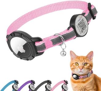 Airtag Cat Collar Breakaway with QR Code Name Tag, Reflective cat collar airtag holder with Bell, Cat ID Tag Personalized, Ultra-Durable, Adjustable, Quick Release, Fits Small Large Cats (8.5-11.5")