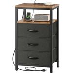 Huuger Nightstand with Charging Station, 27.6 Inch Side Table with Fabric Drawers, End Table Bedside Table with USB Ports and Outlets, Night Stand for Bedroom, Rustic Brown and Black