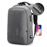 Kingsons Laptop Backpack - Slim Business Travel Computer Bag with USB Charging Port Anti-Theft with TSA Lock Water Resistant for 13.1 Inch Laptop Rucksack for Men, Women, Grey