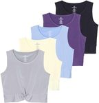 5 Pack Womens Workout Tank Tops Cropped Athletic Shirts Tanks Yoga Exercise Sleeveless Gym Sports Crop Top Ladies Dance Twist Front