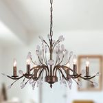 Jaycomey Bronze Farmhouse Crystal Chandelier, 6-Light Rustic Pendant Lighting Fixtures with Crystal Branch, Vintage French Country Chandeliers for Dining Room Living Room Kitchen Bedroom Restaurant