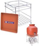 URBAN KRAFT Stainless Steel Matka Stand With TRAY (Free) for Water Pot Can| Matki/Ghada Stand for Water Dispenser | Plant Pot Steel Holder/Rack (21D x 21W x 19H cm) (For Round Matka)