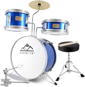 EASTROCK Kids Drum Set, 3 Piece 14'' Junior Drum sets for Drummer,Beginner, Drum Set with Adjustable Throne,Cymbal,Pedal,Drumsticks (Dark Blue)