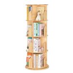 OOOK Wooden Rotating Bookshelf, 4-Tier 360° Spinning Solid Wood Revolving Bookcase, Space-Saving Floor Standing Spinning Bookshelf for Study Room, Bedroom, Living Room, Office