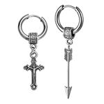 M Men Style Men Christ Jesus Cross With Arrowhead Steel Piercing Silver Stainless Steel Hoop Earrings For Men And Women SEr2022100