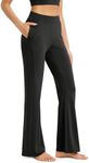 ODODOS Women's Modal Soft Mini Flared Pants with Pockets High Waist Pull-On Casual Lounge Pants-31 Inseam, Black, Large