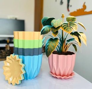 TechHark® Crystal Flower Pots with Tray for Home & Decoration Planters, Terrace, Garden Plant Container Set (Pack of 5, Plastic)