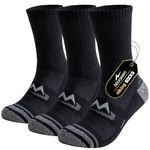 Niorasen Mens Sports Socks, Cushioned Anti Blister Hiking Walking Socks, Breathable Cotton Running Sock, Multi Performance Crew Outdoor Athletic Sock for Trekking Cycling Work 3 Pairs, Black 9-12