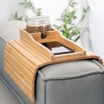 Couch Cup Holder, Couch Drink Holder, Natural Bamboo Sofa Cup Holder Armrest Tray, More Safe for You Family, Portable Couch Arm Tray Table for Remote/Snacks/Cellphone/Drinks/Natural Color