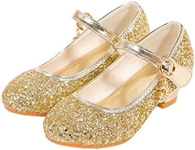 ALPHELIGANCE Girls Flats Sparkle Party Mary Jane Princess Dress Shoes, Gold, 3 Little Kid