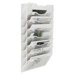 EasyPAG 8 Pockets Mesh Wall File Holder Office Hanging File Organizer Magazine Rack Mail Sorter Bin | Nametag Label Included, White