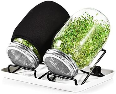 Sprouting Jar Kit-2 Large Wide Mouth Mason Jars with Stainless Steel Screen Sprout Lids, Blackout Sleeves, Melamine Tray and Sprouter Stand, Seed Sprouter Set for Growing Broccoli, Alfalfa, Mung Bean