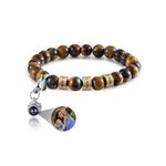 Nameinhea Custom Bracelet with Picture inside,Personalized Photo Projection Bracelet,Tiger Eye Beads Stone Personalized Men's Link Bracelets Gifts for Men Women Boyfriend Father, Cubic Zirconia