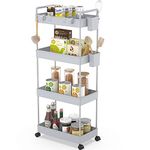 Ronlap Slim Storage Trolley, 4 Tier Rolling Cart Storage Organizer, Storage Trolley on Wheels, Mesh Basket Shelf with Ergonomic Handles for Office Bathroom Kitchen Laundry Room Narrow Places, Grey