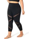 MEJING Plus Size Leggings for Women with Pockets Stretchy, L-5XL Tummy Control High Waist Workout Black Mesh Yoga Pants, Capri-nylon-black, X-Large Plus