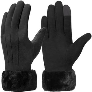 Ottsas Winter Gloves for Women, Touch Screen Cold Weather Thermal Warm Windproof Gloves, Soft Thick Fleece (Black)