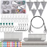 Surf Fishing Tackle Kit, 130pcs Saltwater Surf Fishing Rigs Fish Finder Rig Live Bait Rigs Include Fishing Leaders Pyramid Sinker Weight Sinker Slider Fishing Hooks Swivels Surf Fishing Accessories