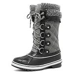 DREAM PAIRS Womens Winter Boots Fur Lined Mid Calf Warm Snow Boots Lace UP Anti-Slip Outdoor Shoes,Size 5,Grey,Monte_02