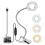 KNAMKY USB LED Desk Lamp Clip On Reading Light, 3 Light Mode 10 Dimmable Brightness Eye Caring Book Light, Bedside Lamp with Flexible Neck, Adjustable Perfect for Studying、Working （Silver）