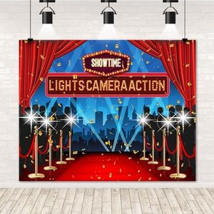 Lights Camera Action Backdrop Movie Night Show Time Red Carpet Awards Ceremony Photography Background for Movie Theme Birthday Party Decorations Banner Photo Booth Props 10x8ft