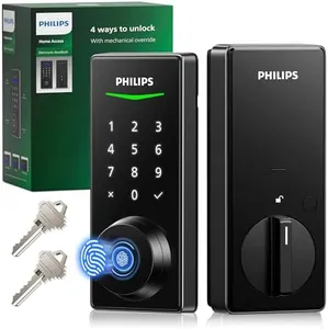 Philips Fingerprint Door Lock, Touchscreen Digital Keypad Deadbolt with Keys, Electronic Biometric Keyless Entry, Auto Locking, Easy Install, Matte Black