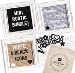 Mini Rustic Felt Letter Board Farmhouse Trio Changeable Message Boards by Felt Creative Home Goods Vintage Style Frames 3 Pack Bundle Black and White Letter Set Cursive Months Days (6x6)