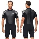 Owntop Shorty Wetsuit Mens 3/2mm Neoprene Diving Wet Suit for Surfing Swimming Kayaking (Grey,S)