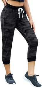 SPECIALMAGIC Women's Capri Joggers Cropped Sweatpants Running Pants Lounge Drawstring with Side Pockets Camo Black S