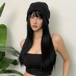 Black Long Layered Wig with Bangs,S