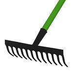 rightclick Garden Rake Heavy Duty 12 Teeth Carbon Steel Rake For Gardening With Tubular Steel Handle, Soft Grip Ideal For Gravelling, Mulching, Loosening, Levelling Soil (32 x 120cm)