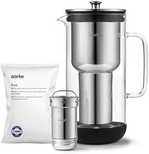 Aarke Purifier, Water Filter Jug in Glass and Stainless Steel, 2.4L / 10 Cups, Includes Aarke Pure Filter Refill Bag